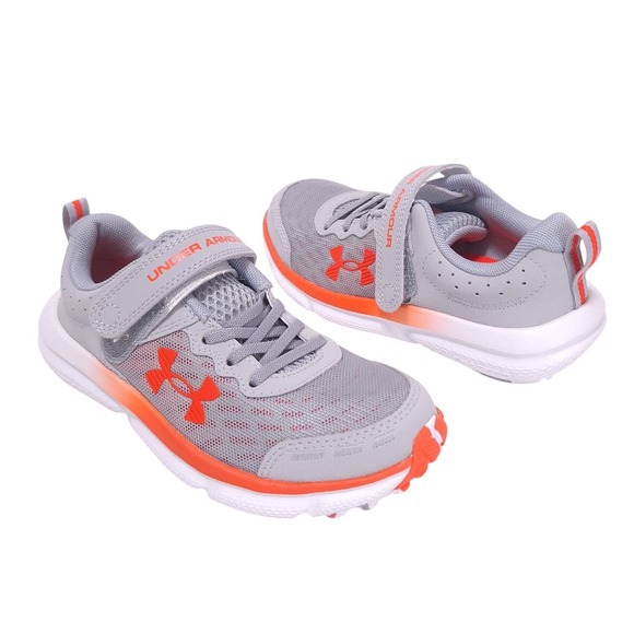 Under Armour Other - Under Armour Assert 10 AC Kids Running Shoes Sz 1.5Y Gray Orange Sneakers Strap